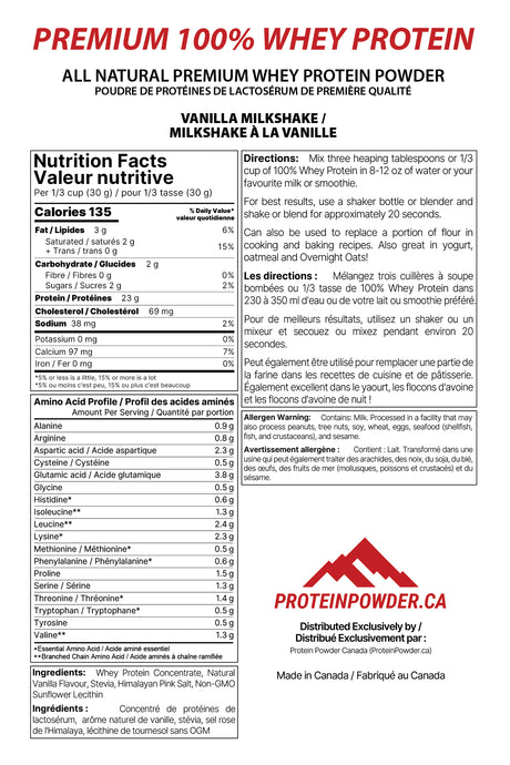 Premium 100% Whey Protein Vanilla Milkshake Nutrition Facts
